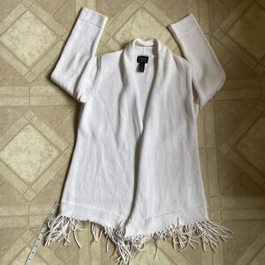 Pure Handknit size small/medium Cardigan Sweater Fringe Hem white